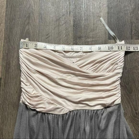 AQUA Strapless Tulip Front Stretchy Dress Gray & Champagne - Picture 4 of 12
